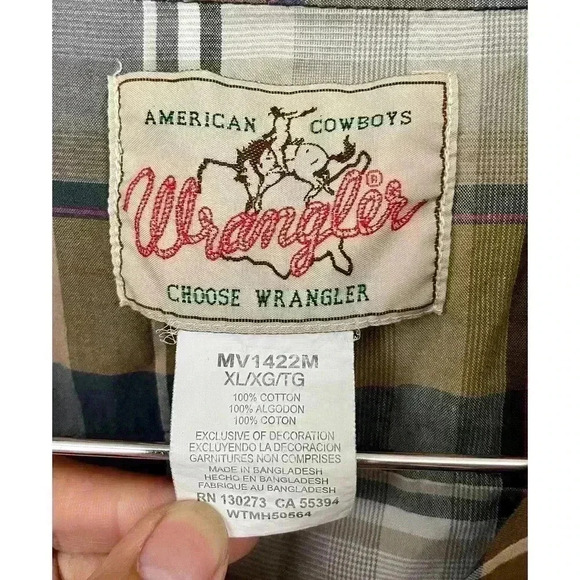 VTG Wrangler Tan Plaid Western Shirt XL Men's Snap Buttons Cowboy - Picture 7 of 8